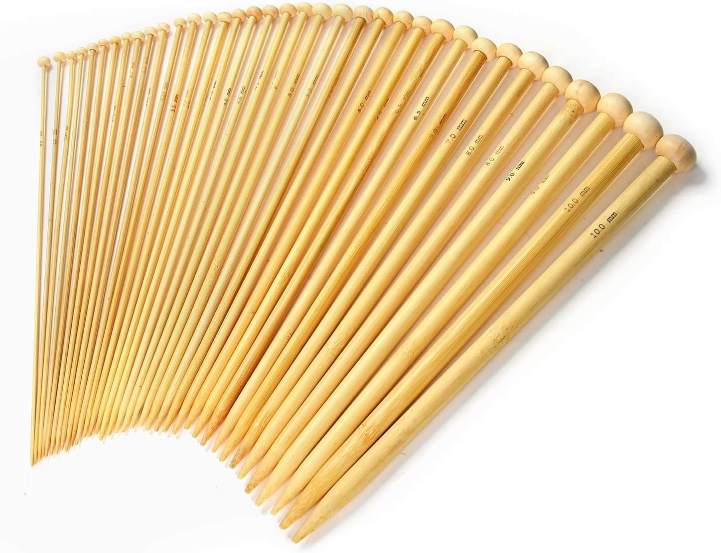 LIHAO 36 PCS Bamboo Knitting Needles Set (18 Sizes From 2.0mm to 10.0mm)