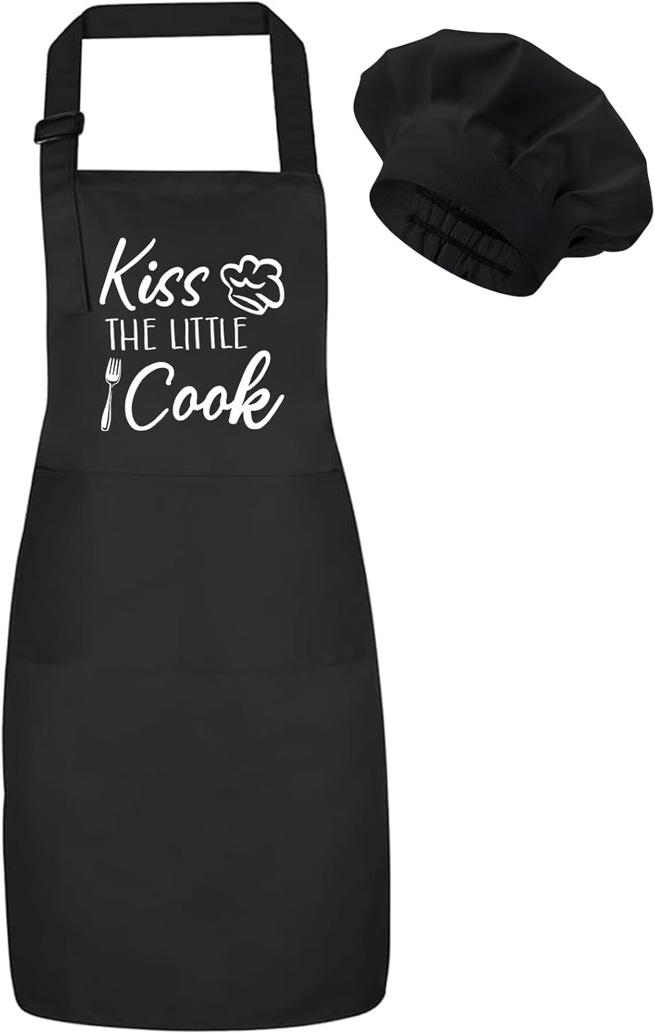 Kids Apron and Chef Hat Set, Funny Apron with 2 Pockets, Adjustable Kids Aprons for Cooking for Boys and Girls