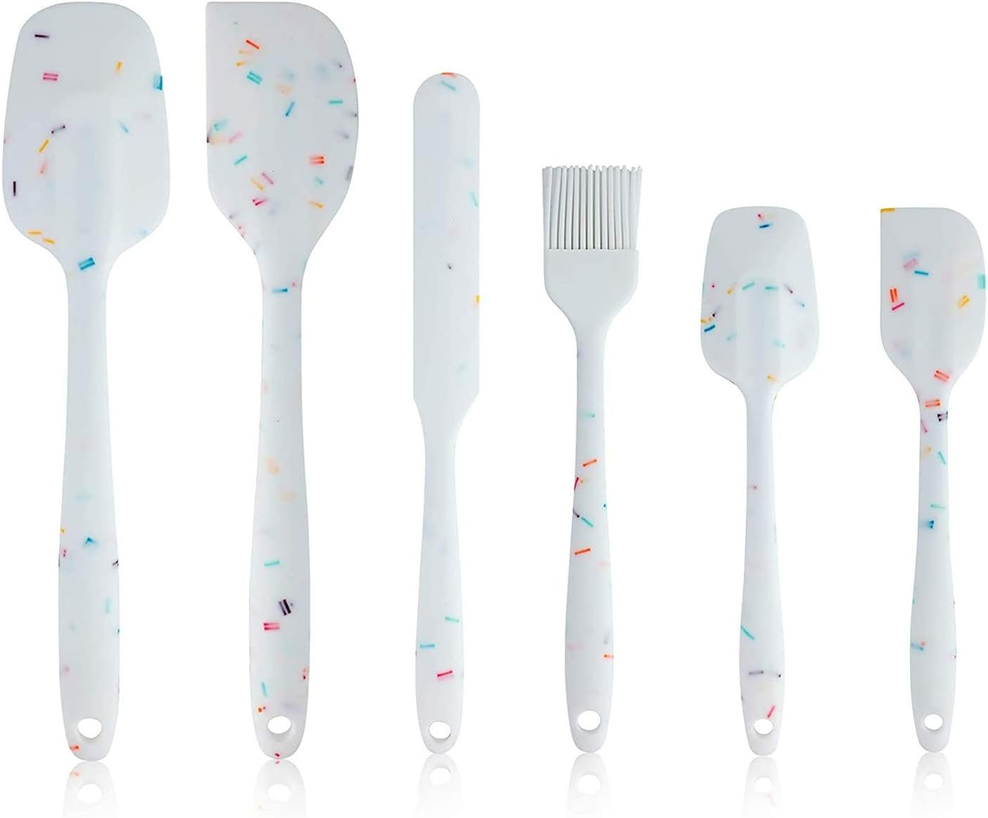 Heat Resistant Silicone Spatulas Set 6pcs, Seamless Design Non-Stick Mixing Spatulas with Stainless Steel Core, Premium BPA-Free Rubber Spatula Baking Cooking Utensile for Home Kitchen BBQ (white)