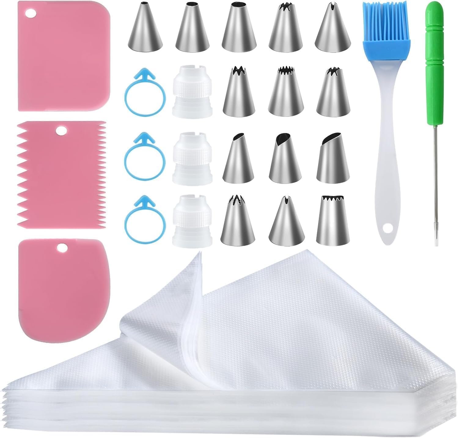 firstake Piping Bags and Tips Set – 100pcs Disposable Piping Bags, 12 Inch Icing Bags, Thickened Pastry Bags, Anti Burst Frosting Bags, Non-slip Cake Decorating Bags for Baking Cupcake and Cookies