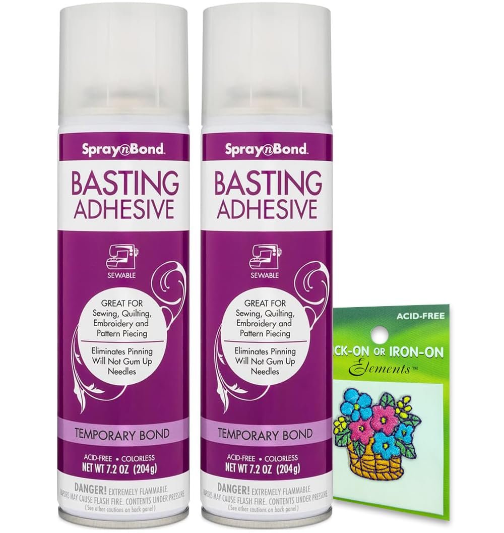 SpraynBond Basting Spray for Quilting | Odorless Temporary Adhesive for Quilting, Applique, Embroidery & Home Décor 2 Cans (7.2 oz Each) + 1 Embroidered Stick-On & Iron-On Patch (Surprise Design)