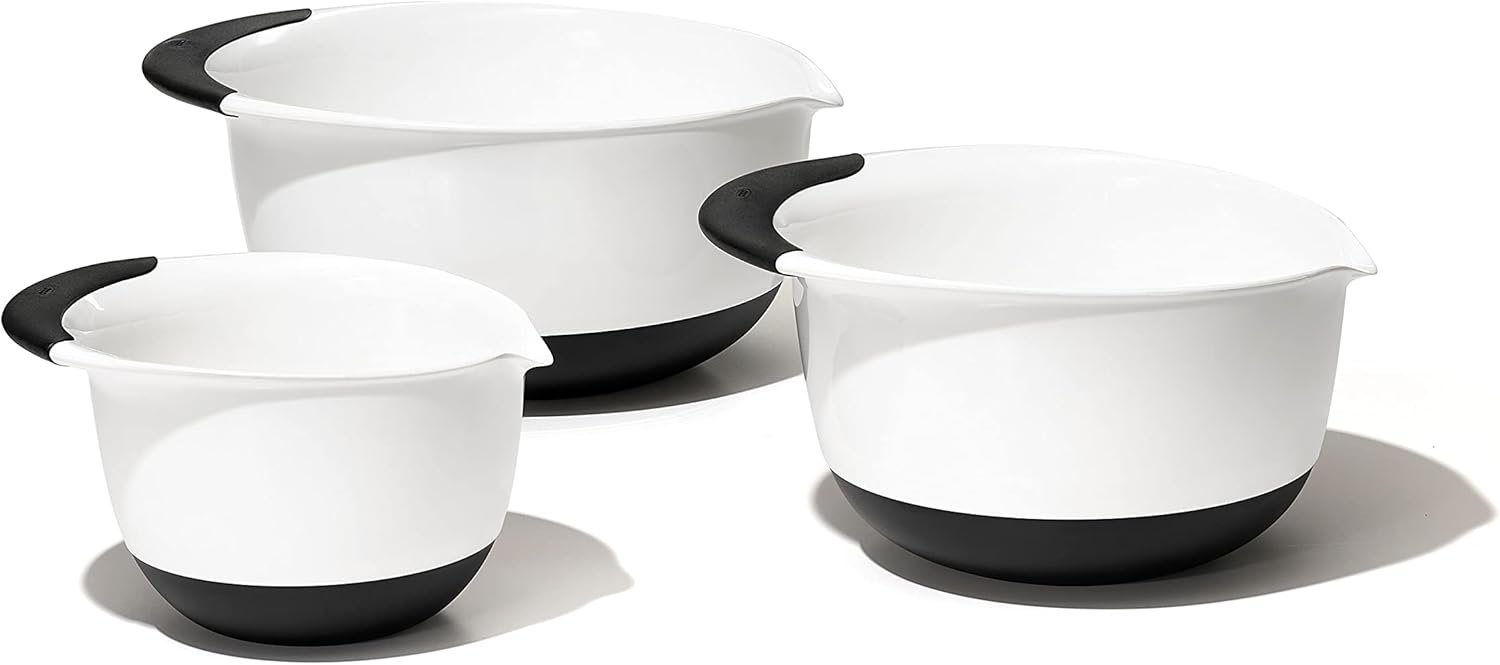 OXO Good Grips 3- Piece Plastic Mixing Bowl Set, 2500 ml,White/Black