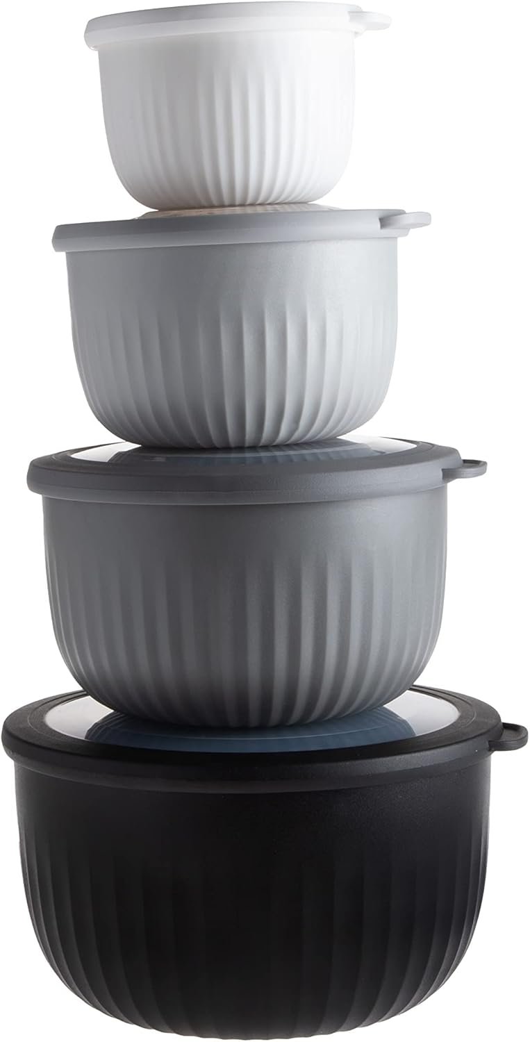 COOK WITH COLOR Prep Bowls with Lids- Wide and Deep Nesting Plastic Small Mixing Bowl Set with Lids, 8 Piece Set – Deep Bowls, Black/White