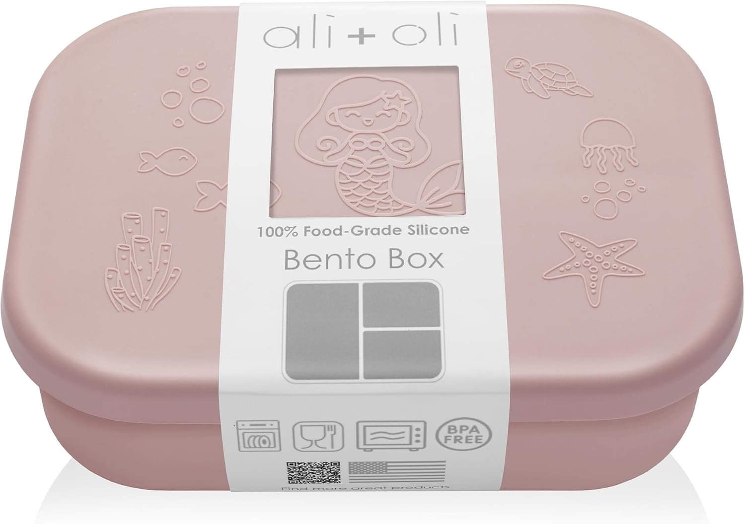 Ali+Oli Silicone Bento Box (Mermaid) Lunch Box for Kids, Toddlers, Preschoolers & Adults | BPA-Free and Spill-Proof | Ideal for School, and On-the-Go Meals| Perfect for Lunch, Snacks, and Meals