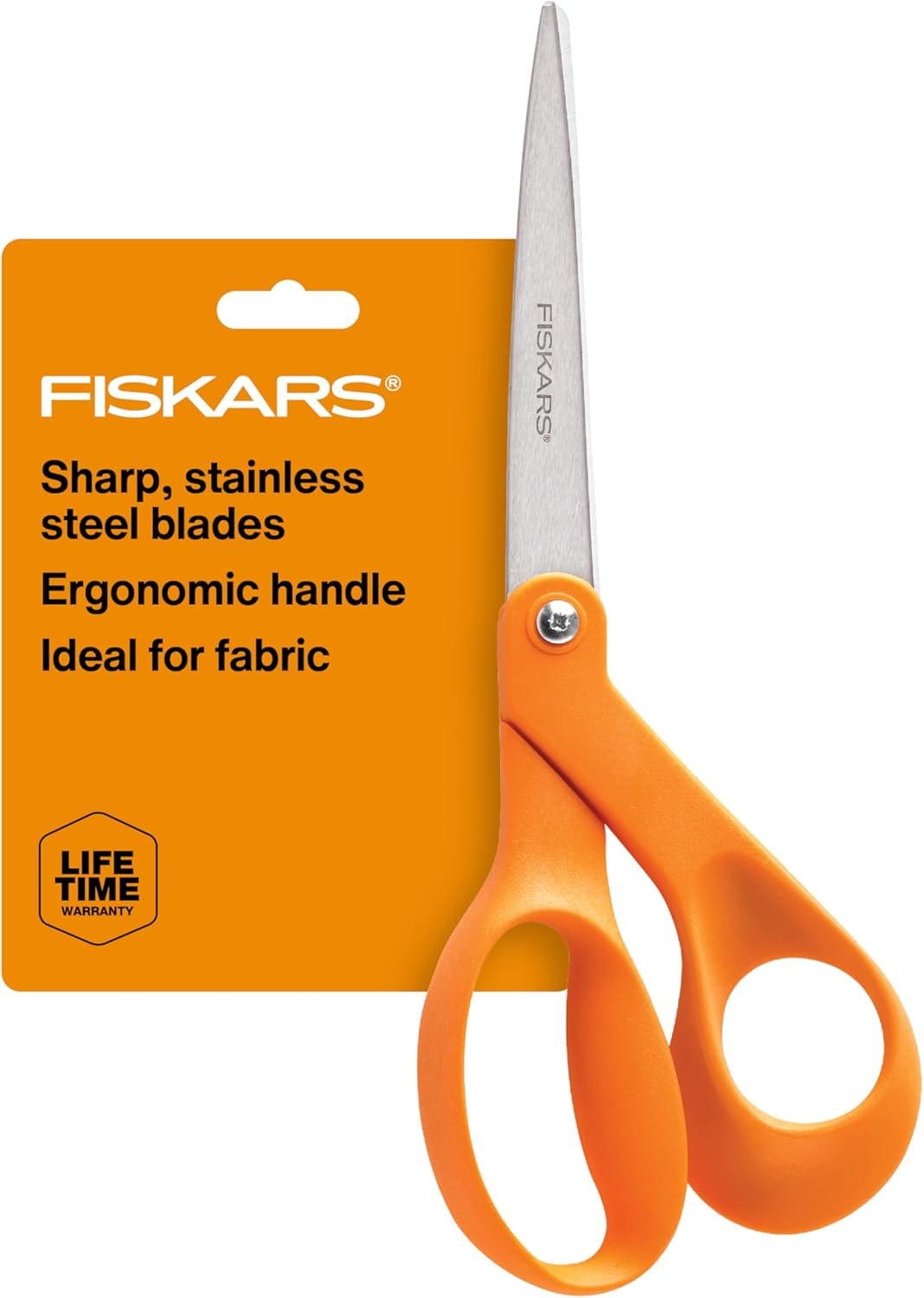 Fiskars 8″ Original Orange-Handled Stainless Steel Scissors, Ergonomic and Keeps Material Flat, Sharp All-Purpose Paper and Fabric Scissors for Office, Arts, and Crafts
