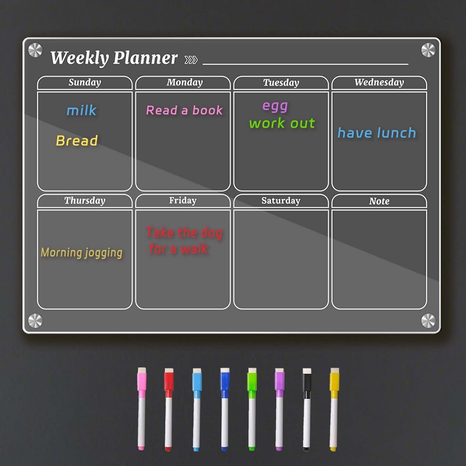 Weekly Magnetic Calendar for Fridge, Clear Dry Erase Board Calendar with 8 Markers, 16.5″x11.7″