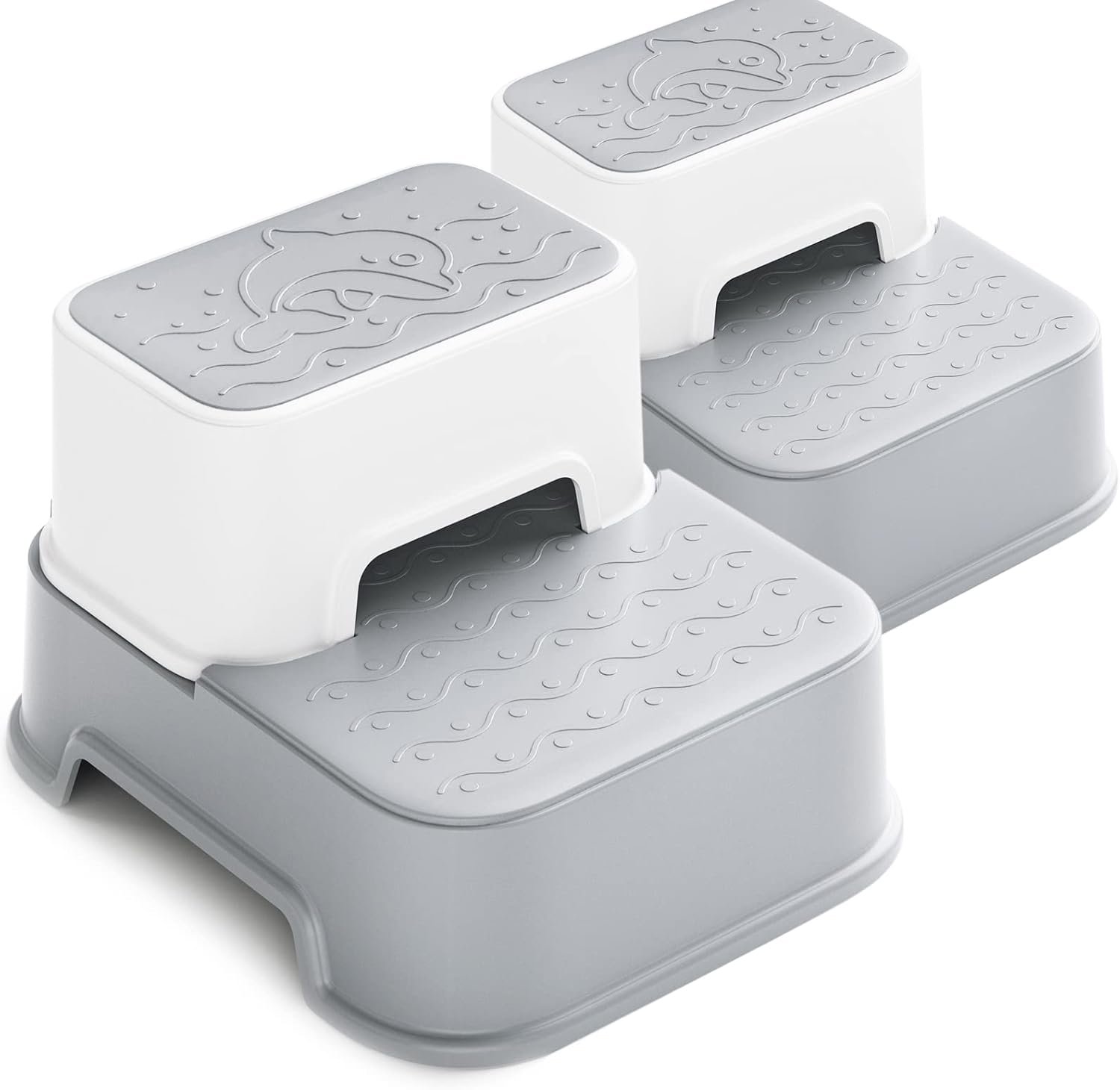 2 Step Stool for Kids (2 Packs),Toddler Stool for Bathroom Sink,Potty Training,Toilet Stool, Slip Resistant(Grey)