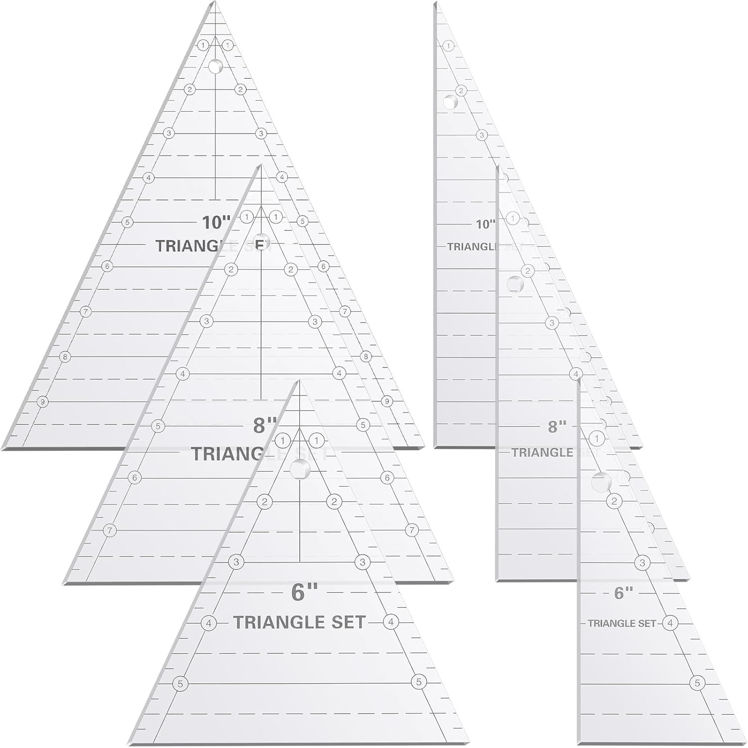 Kigley 3 Set Tall Triangle Rulers for Quilting 6 8 10 Inch Wedge Triangle & Wing Quilting Rulers and Templates Acrylic Quilt Templates for Sewing Layer Cake Patchwork Cutting Pattern DIY Craft