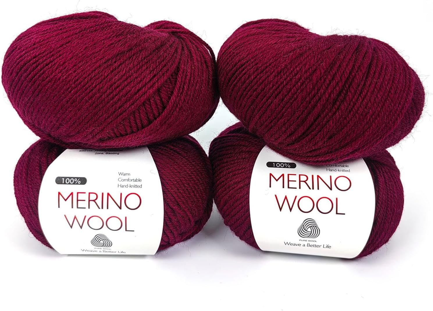 Premium 4-ply Australian Merino Ultra-fine 100% Wool Yarn, 4pcs=200g/7oz,Soft, Itch-Free, Warm and Comfortable for Knitting and Crocheting,Perfect for Sweater, Scarf, Shawl, etc (12#Burgundy)
