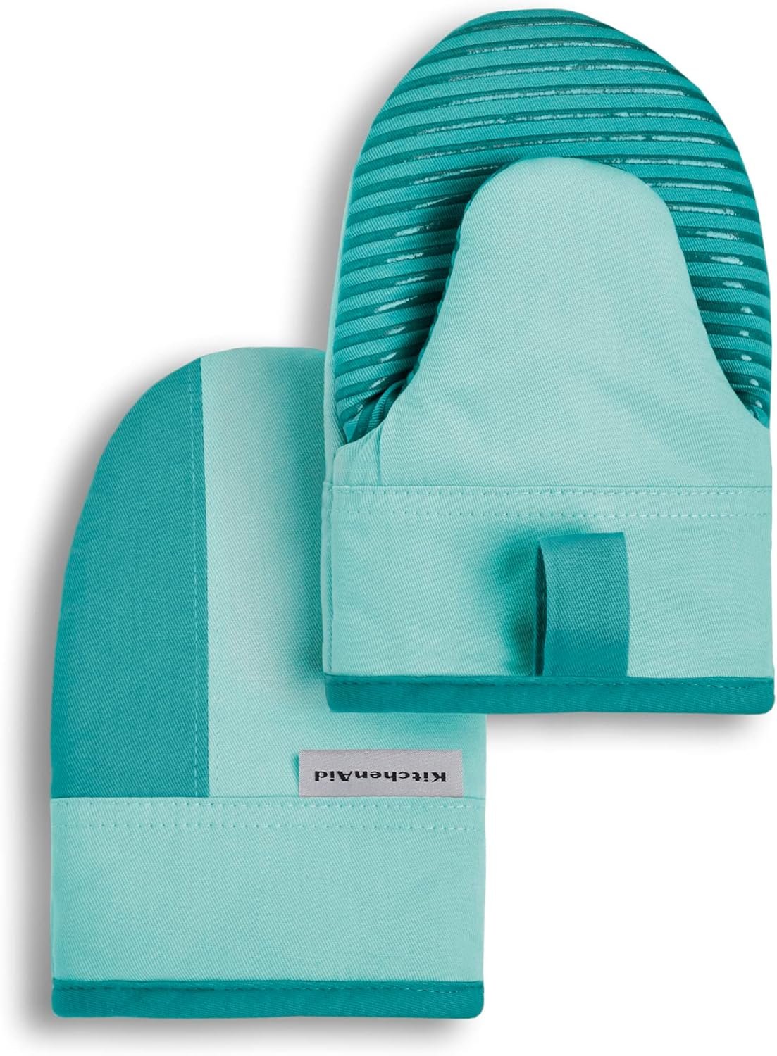 KitchenAid Beacon Two-Tone Non-Slip Mini Oven Mitt Set, Aqua Sky, 5.5″x8″, 2 Piece