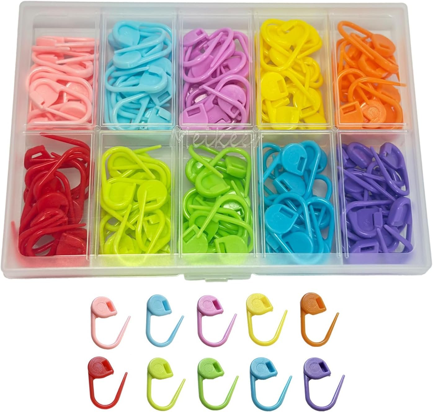 Meikeer 150 Pcs Locking Stitch Markers Kit with Box for Knitting Crochet, Plastic Clips for Sewing Kits (Color Ship Randomly)