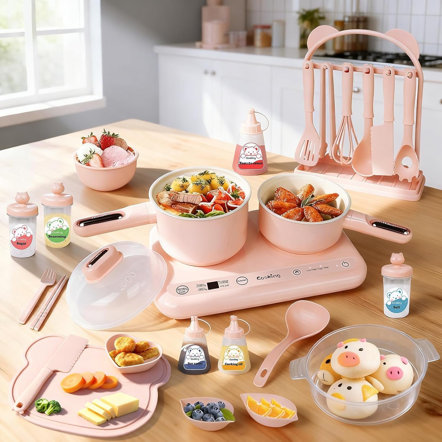 Cicicooie Mini Cooking Sets Real Kitchen for Food Making, Junior Easy Montessori Educational (Pink)