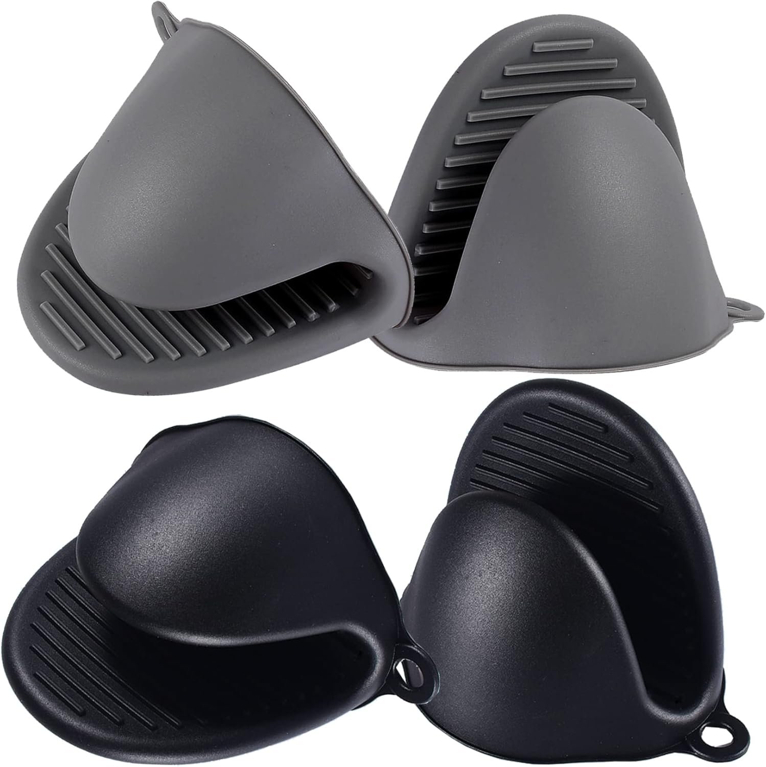 2 Pairs Mini Oven Gloves Silicone Heat Resistant Cooking Pinch Mitts Potholder for Kitchen Cooking & Baking (Black and Grey)