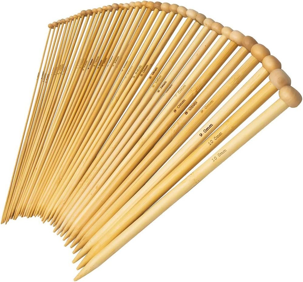 36PCS Bamboo Knitting Needles Set, BetyBedy Single Pointed Knitting Needles, 9 Inches Length Knitting Crochet Supplies for Beginners Handmade (18 Sizes from 2.0mm-10.0mm)