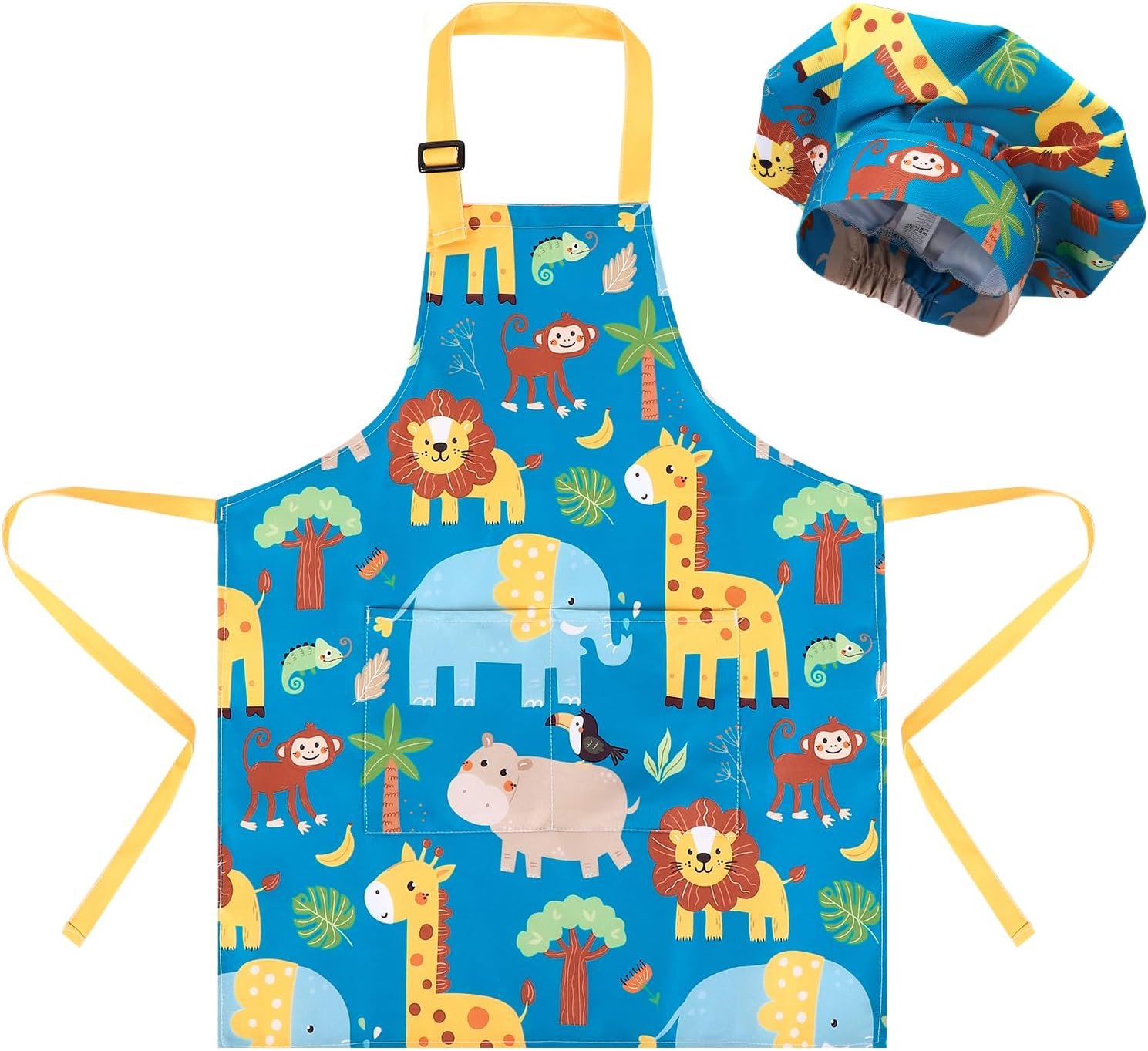 Kids Apron and Chef Hat Set, Adjustable Toddler Apron for Kids with 2 Pockets, Toddler Baking Set, Aprons Gifts