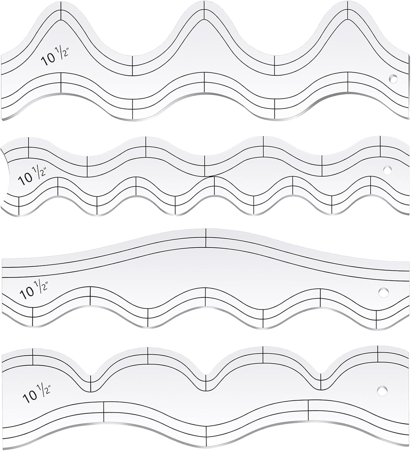Kigley 4 Pcs Free Motion Quilting Templates Waves Acrylic Quilting Rulers for Machine Free Motion Sewing Stencils Patchwork Splicing with 96 Pcs Nonslip Grips(Rolling+Gentle)