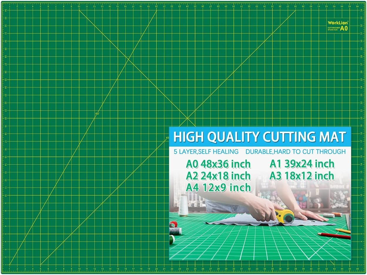 WorkLion 36″ x 48″ Self Healing Cutting Mat: Double sided 5-Ply Non-Slip – Professional for Scrapbooking & Quilting & Sewing & Arts & Crafts Project (Green)…
