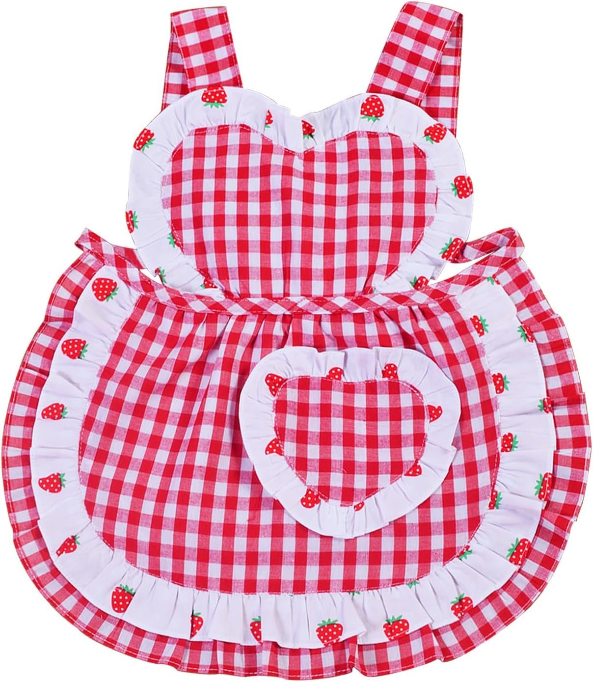 Love Potato Kids Aprons for Girls – Cute Gingham Apron with Pocket – Toddler Girl’s Apron for Ages 1-3 Years