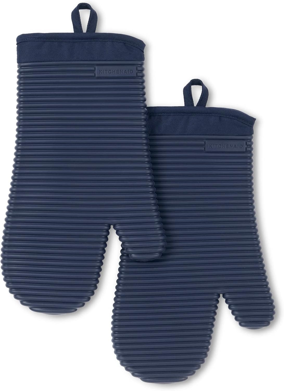 KITCHENAID Ribbed Soft Silicone Oven Mitt 2-Pack Set, 7.5″x13″, Ink Blue