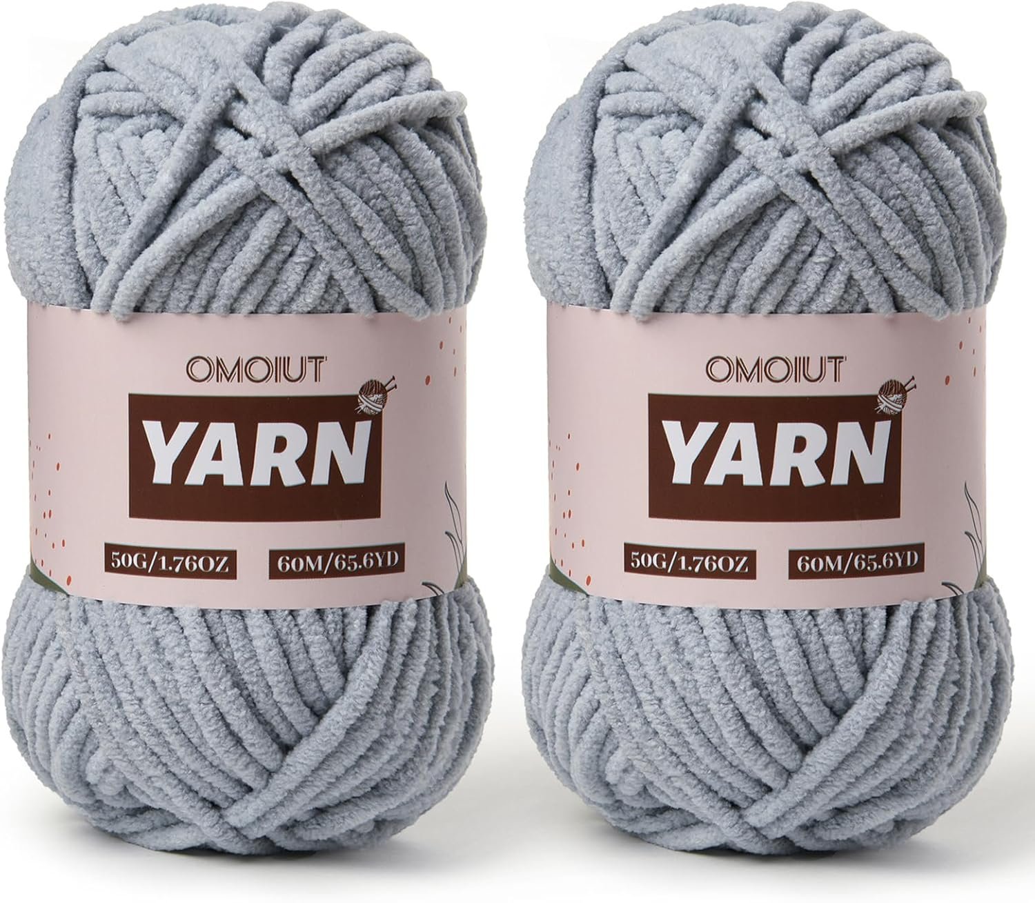 2 Packs Plush Chenille Chunky Crochet Yarn – Baby Yarn for Crocheting Soft – Velvet Yarns Knitting for Blankets Crafts – Fluffy Amigurumi Yarns 100g/131yds (2 Grayish)