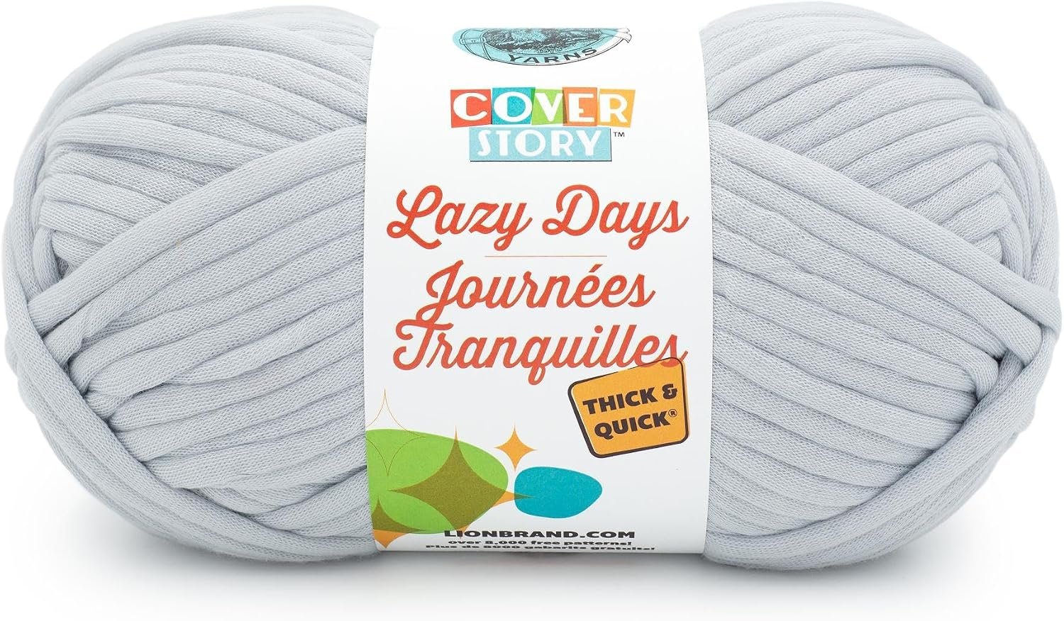 Lion Brand Yarn Cover Story Lazy Days Thick & Quick, Blanket Yarn, Pale Grey, 1 Pack