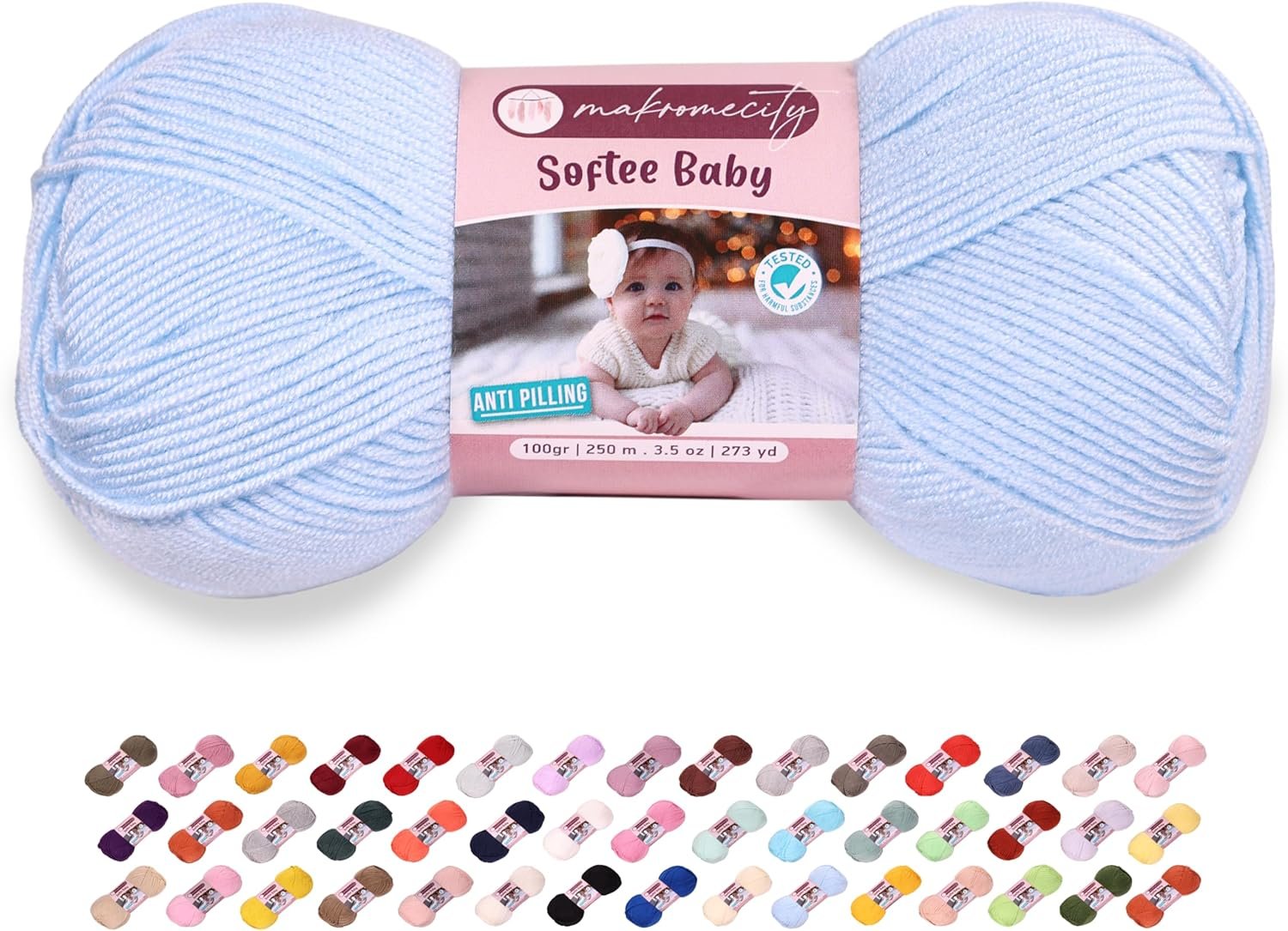 Makromecity Softee Baby Yarn,%100 Premium Anti-Pilling Acrylic, 3.5 Oz, 273 yd (100gr/250 mt), Soft Yarn for Crocheting and Knitting (Baby Blue, 1 Skein)