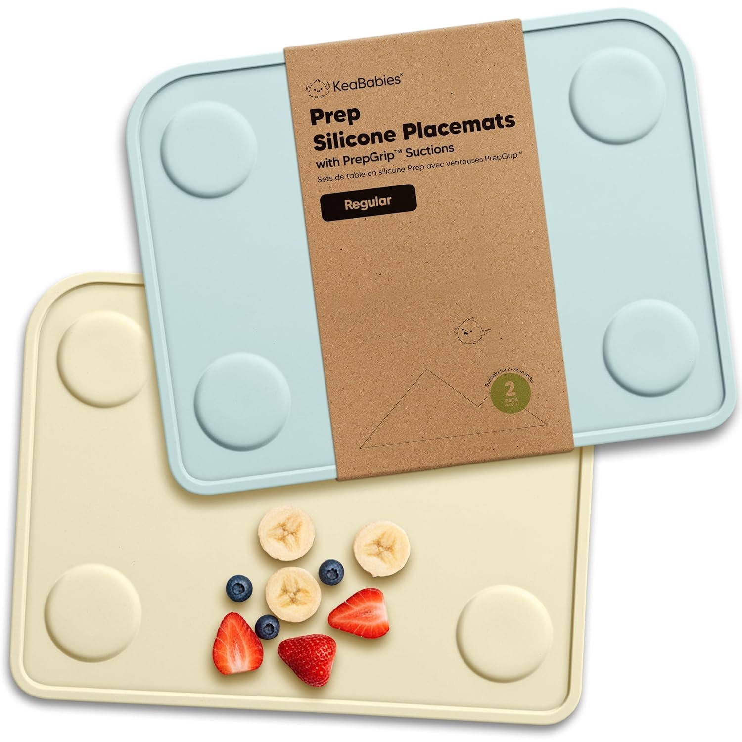 KeaBabies 2pk Silicone Placemats for Toddlers,Kids – 12×9 Non Slip Suction Baby Silicone Placemat for Restaurants,Dining Table,Travel,Easy to Clean,Food Grade/BPA-Free,Small Baby Table Mat(Pastel Sky)