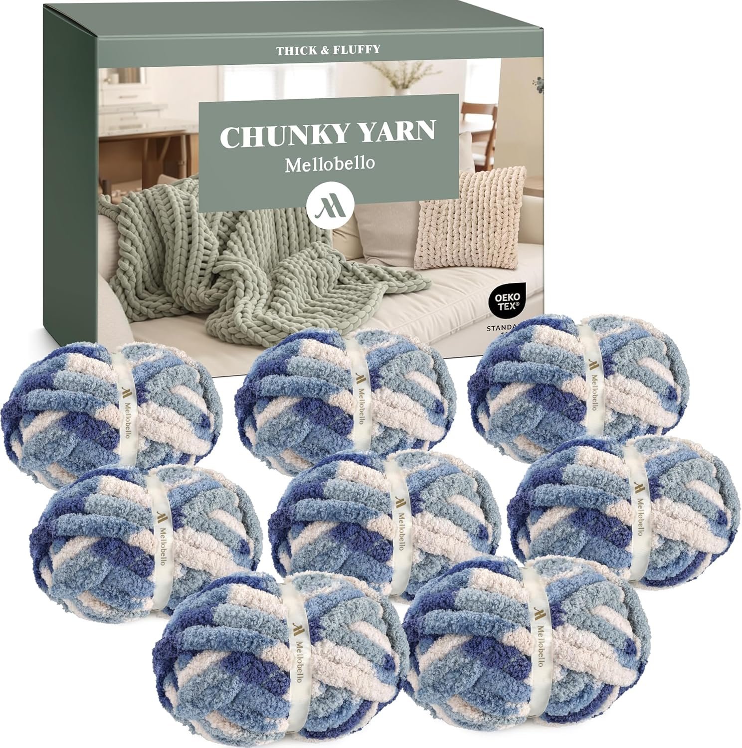 Jumbo Chunky Yarn for Hand Knitting – Super Thick Chenille Chunky Yarn for Crocheting – Extra Soft Bulky Fluffy Blanket Big Yarns 8 Jumbo Pack (27yds,8 oz Each Skein)