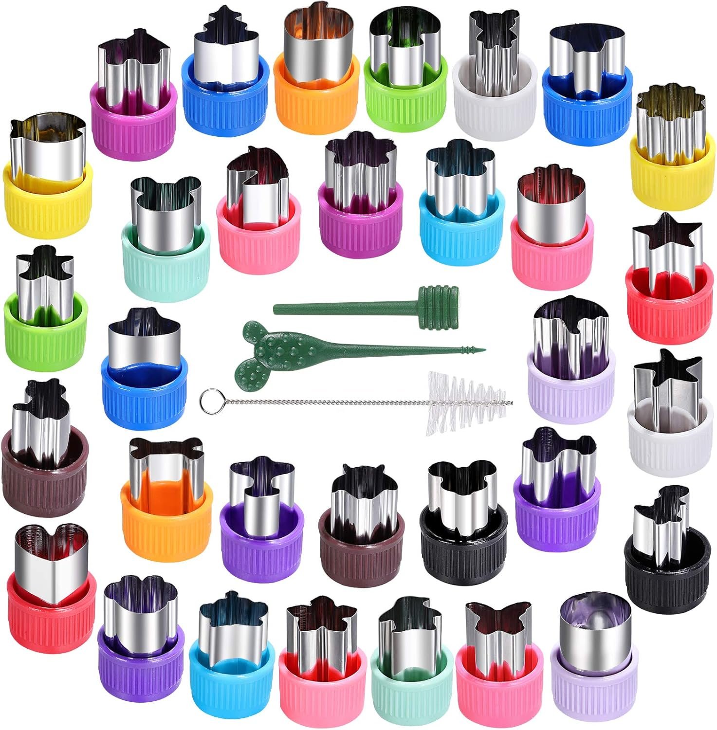 CECIAOAIME Mini Cookie Cutter Set 30 pcs for Kids Vegetable Cutters and Fruit Stamp Mold Different Shapes and Sizes Stainless Steel