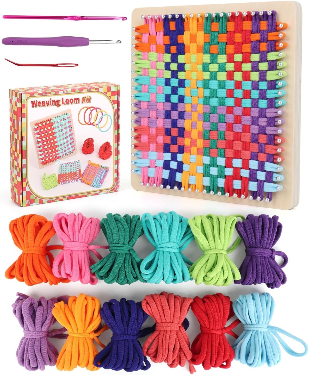 Coopay Weaving Loom Kit, Wooden Potholder Loom Kit with 192 Weaving Loops, Step-by-Step Instruction, Art and Crafts for Adults, Ideal Gift