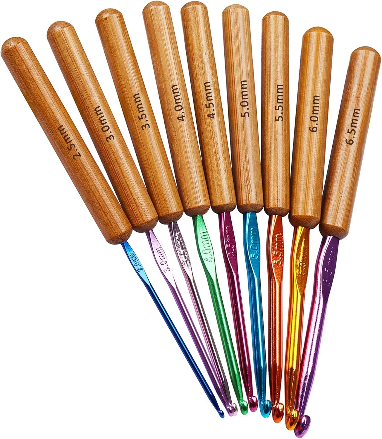 Coopay Bamboo Crochet Hooks Comfort Grip, 6.7″ Crochet Kit Longer Aluminum Shaft Crochet Needles for Crocheting, Ergonomic Knitting Hooks Set for Crochet Yarn Craft, Premium Knitting Crochet Supplies