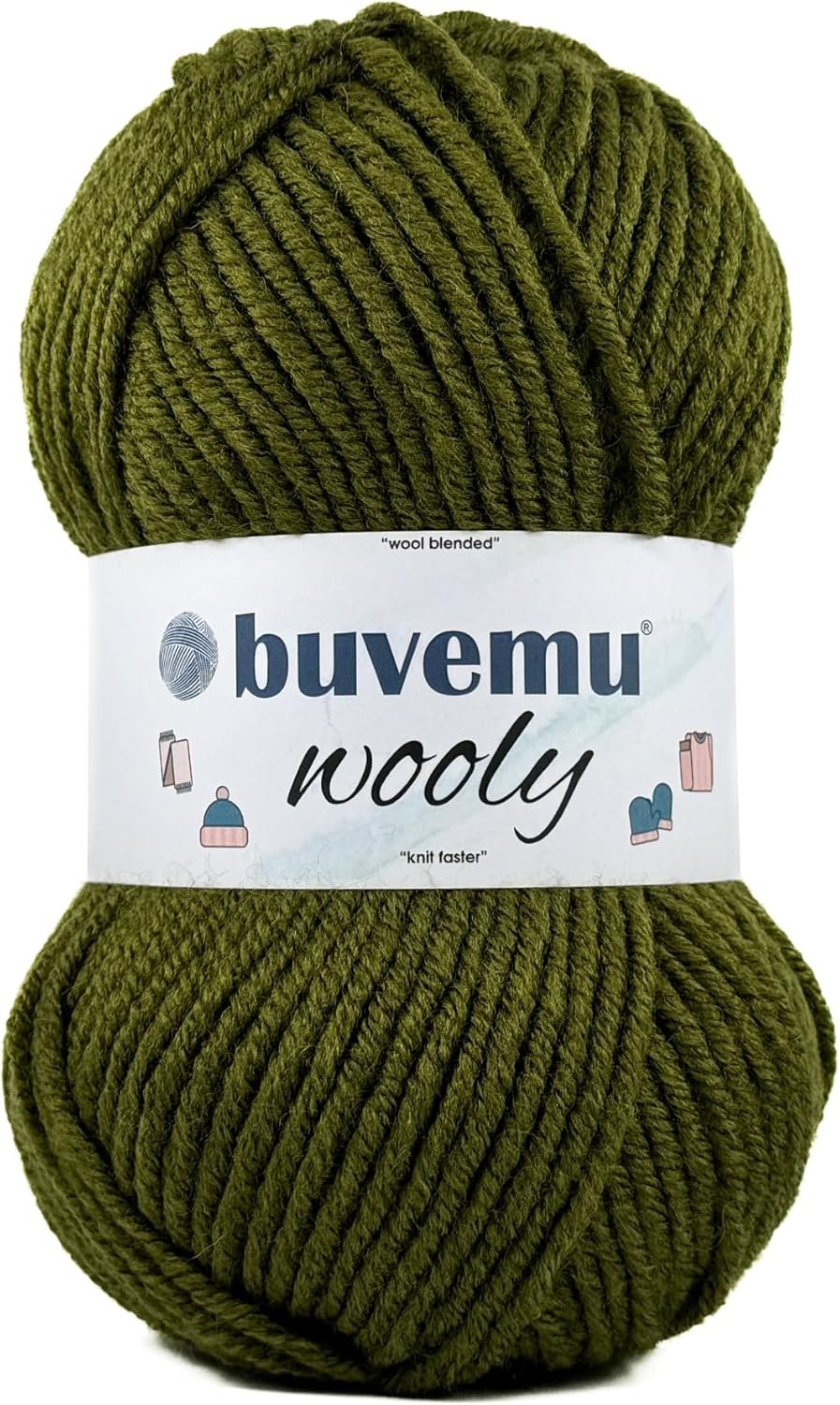 Wooly Soft Fluffy Bulky Weight #5 Wool Blended Fast Knitting Crocheting Yarn, 25% Wool 75% Acrylic, 100 Gram (3.53 Ounces) 109 Yards (100 Meters) (Olive Green)