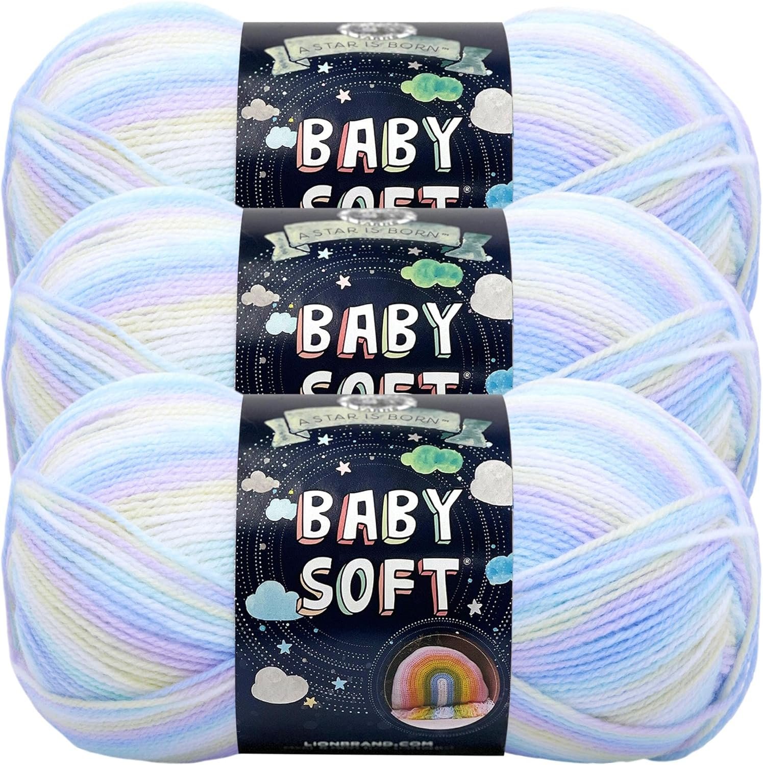 Lion Brand Yarn, Baby Soft Baby Blanket Yarn for Crocheting, Knitting, and Crafts, Pastel Print, 3 Pack