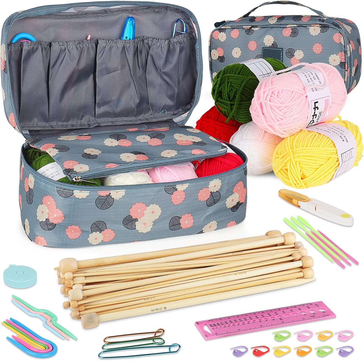 Coopay Knitting Kit for Beginners 71pcs | 2mm-10mm Single Pointed Knitting Needles Set | Bamboo Knitting Set with Yarn | Straight Knitting Needles, Storage Case, Knitting Accessories, Knitters Gifts