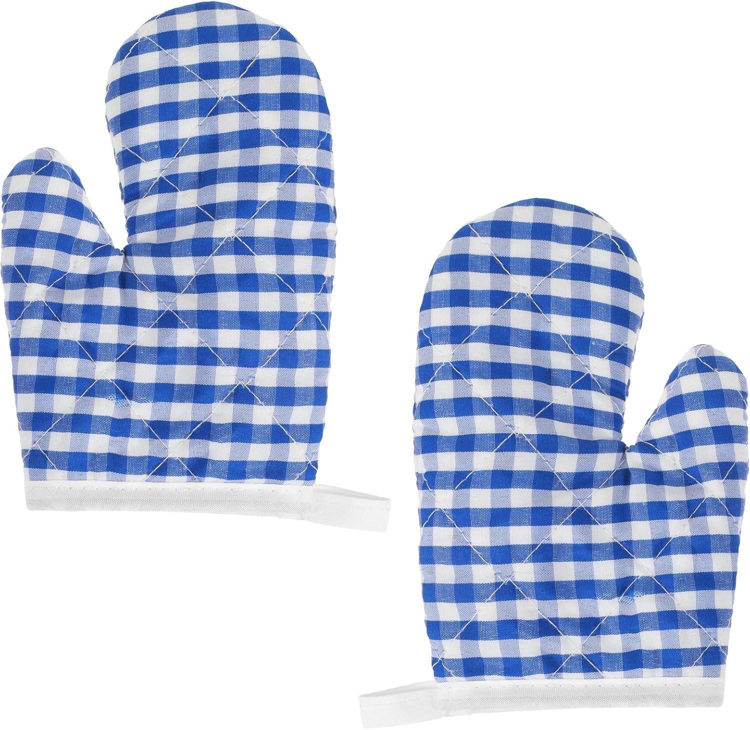 2PCS Oven Mitts, Blue Checkered Oven Mitts for 14+ Kids, Cute Kitchen Mitt for Safe Cooking Baking, 14+ Kids Play Oven Mitt Heat Resistant, Easy Bake Oven Accessories, Mini Baking Gloves