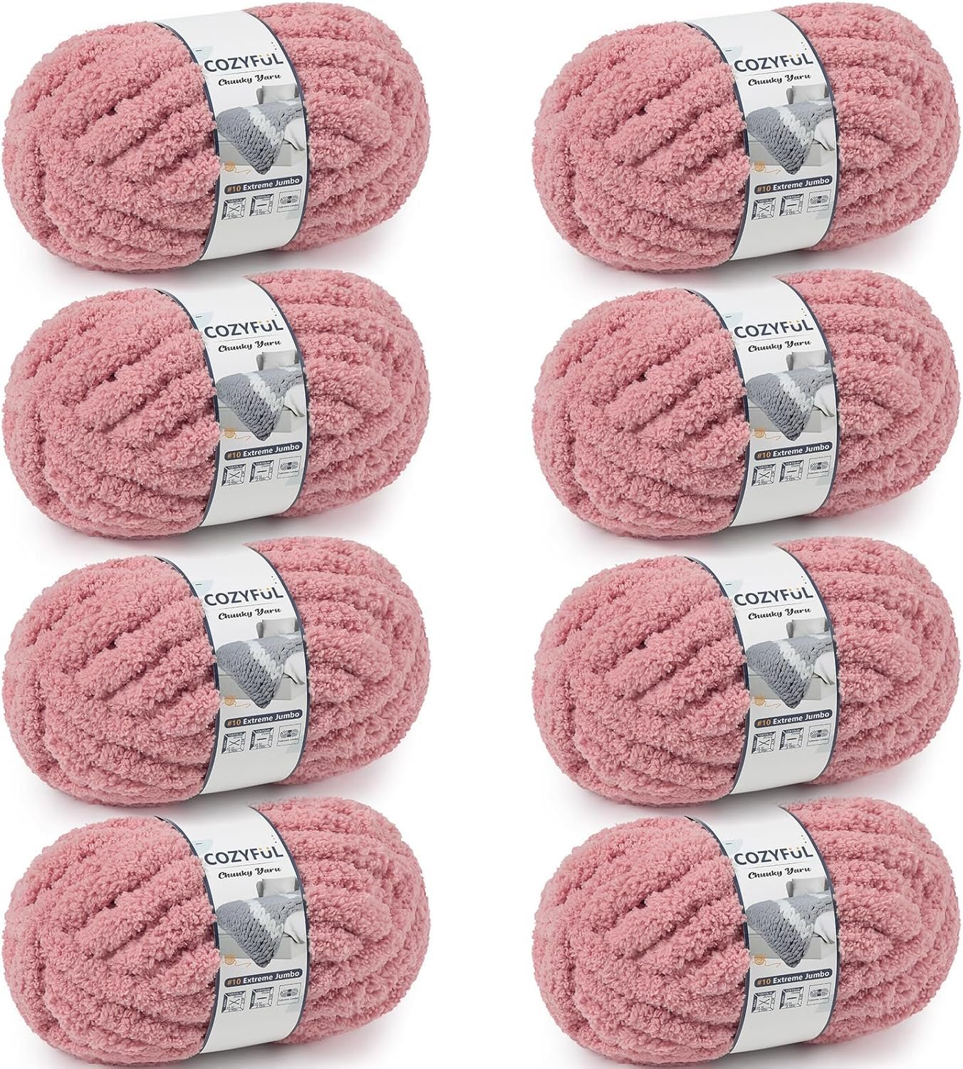 Cozyful Chunky Yarn for Hand Knitting – #10 Chunky Chenille Yarn, Jumbo Big Thick Chunky Yarns for Crocheting, Super Bulky Chunky Knit Blanket Yarns, 8 Skein (22 yds 8 oz Each Skein), Dusty Pink