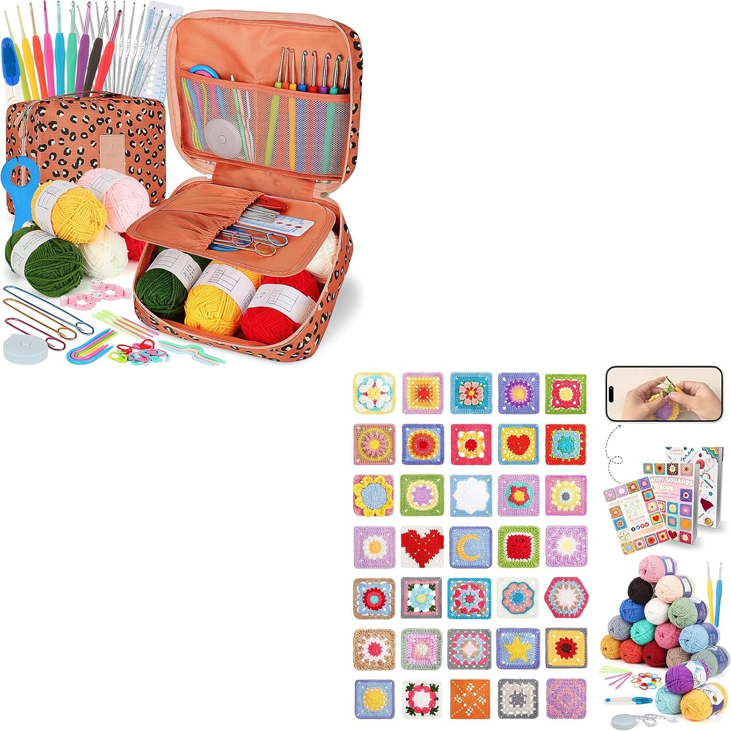 Coopay Crochet Kit Beginners Crochet Hook Set with Crochet Yarn, Granny Square Card Deck Crochet Kit for Beginners, Crochet Starter Kit, Complete Crochet Kit