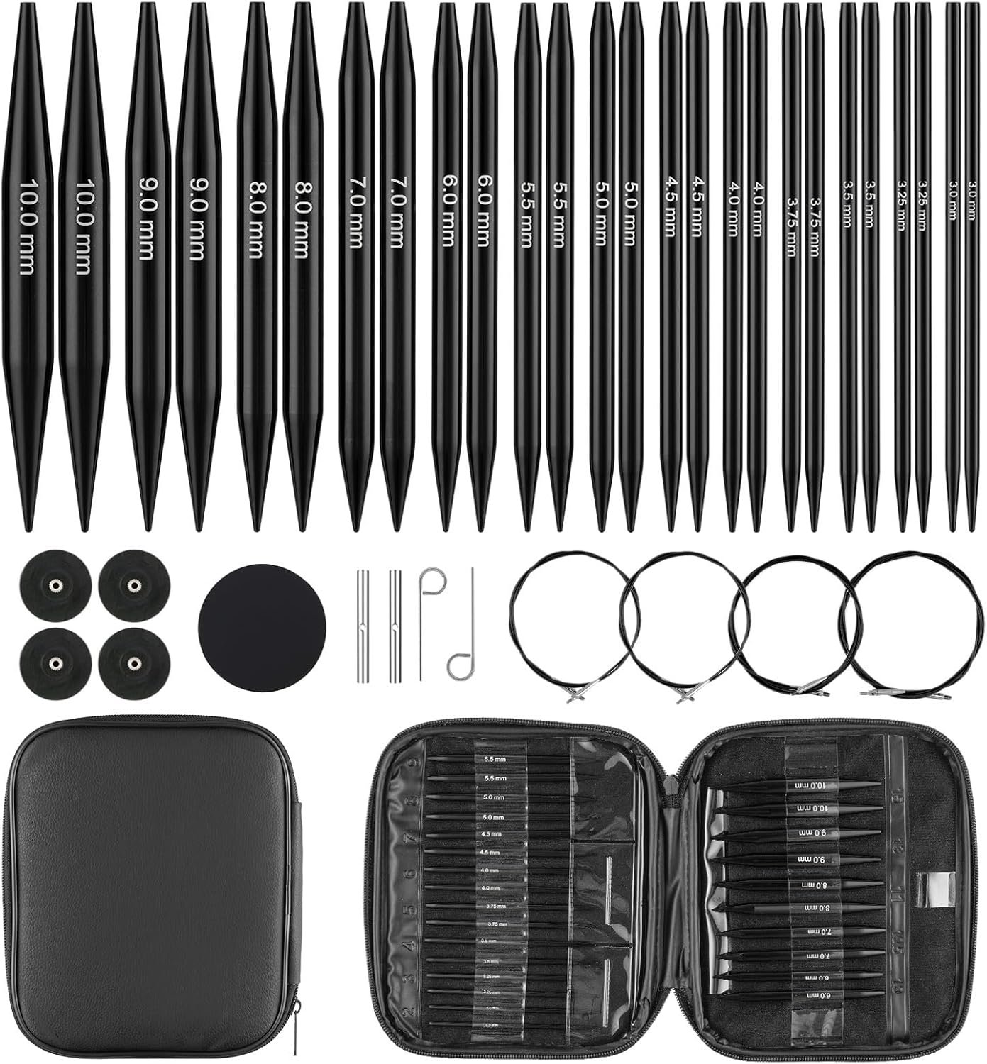 13-Pair Interchangeable Circular Knitting Needles Set, 4″ Aluminum US 2.5-15 (3-10mm) with 4 Cables & Accessories | Ideal Gift for Knitters & DIY Projects