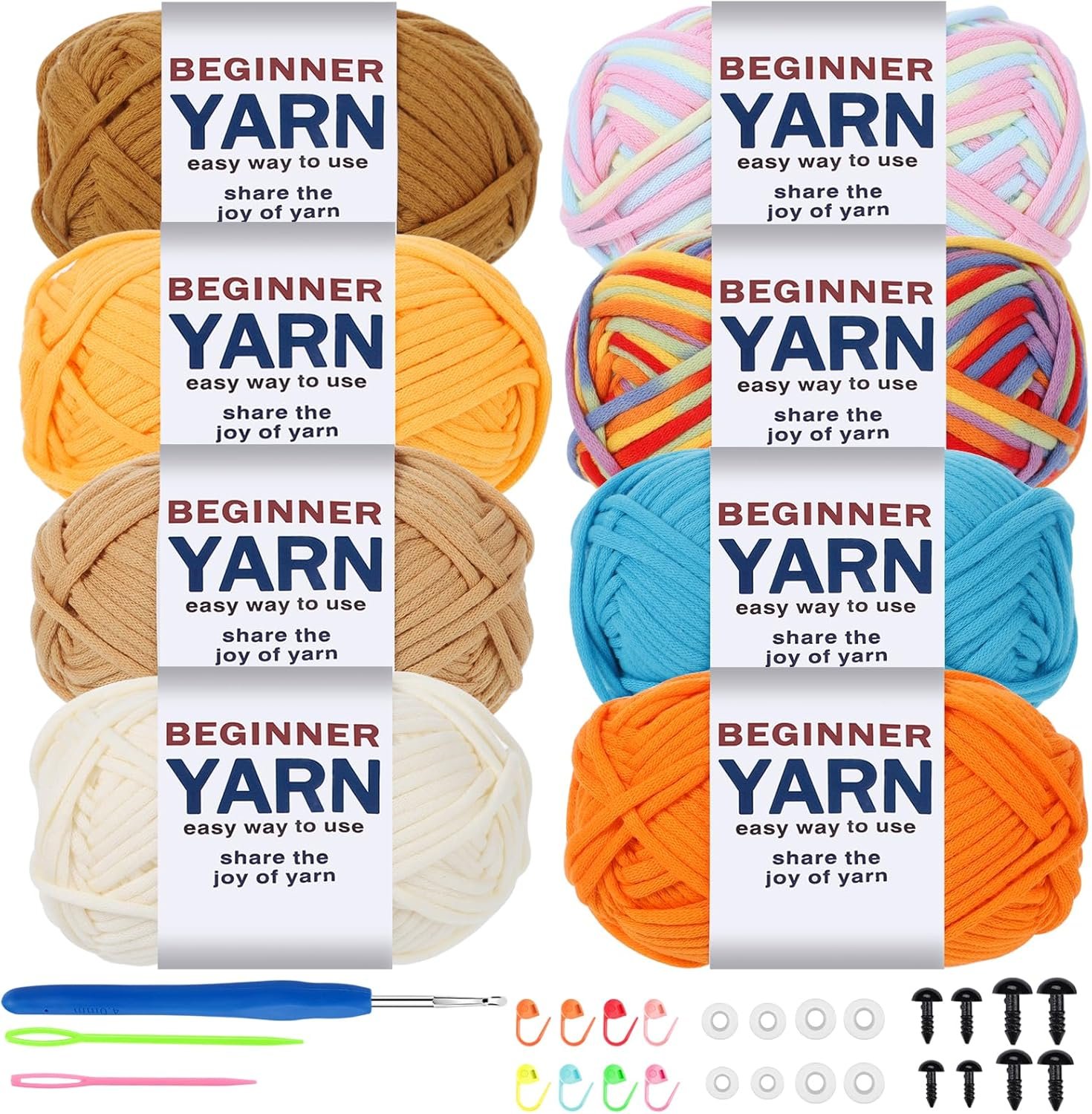 WSICSE 8x50g Beginner Crochet Yarn, Cotton Yarn for Crocheting Easy-to-See Stitches Chunky Thick Soft Yarn for Knitting Craft Gifts