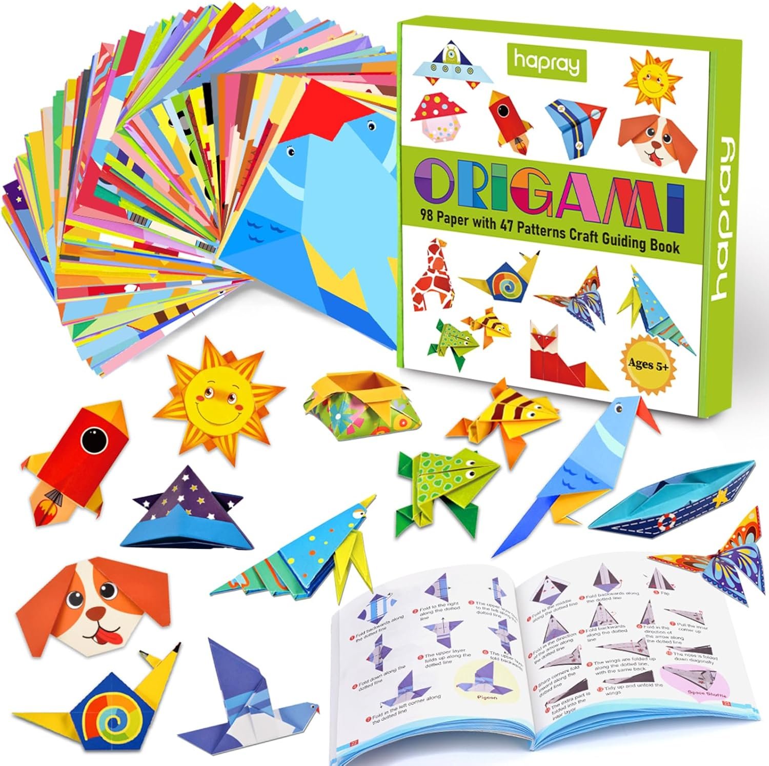 hapray Origami Kit for Kids Ages 5-8 8-12, with Guiding Book, 98 Sheets Paper with 47 Patterns, DIY Art and Craft Projects, Beginners Children’s Day Gift Boy Girl