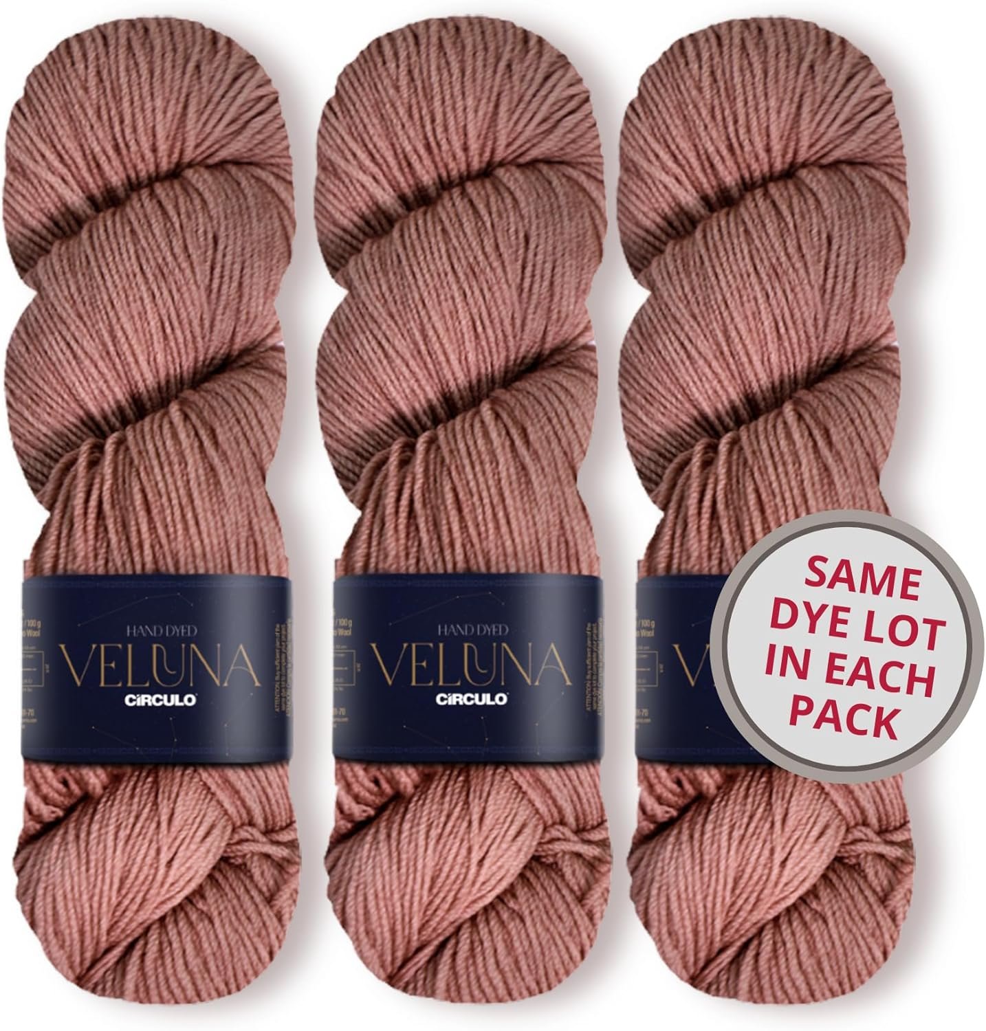 Circulo Veluna Yarn, 3-Skeins Same Dye Lot, Hand-Dyed Superwash Merino Wool, Fingering Weight, Premium Ultra Soft Luxury Fiber for Knitting & Crochet, Color 7655 – Clove