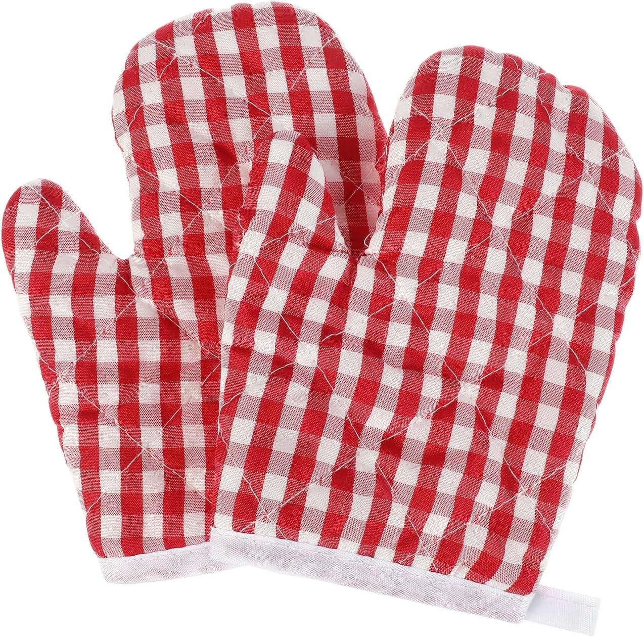 Kids Oven Mitts Heat Resistant Gloves for Microwave Baking Cooking 7.1X4.7 Inch Red Checkered Kitchen Gloves for Children 6-12 Years