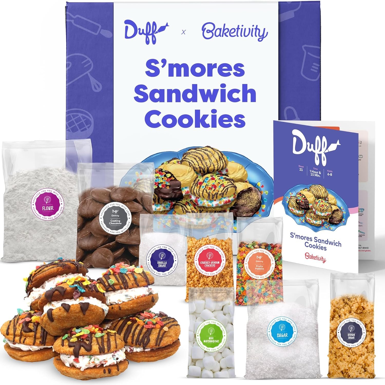 Baketivity x Duff Goldman S’mores Sandwich Cookies Kit Kids Baking Set Cooking Kits for Kids with Premeasured Ingredients, Decorating Supplies, STEM Activities – Baking Sets for Girls, Boys Ages 6-12