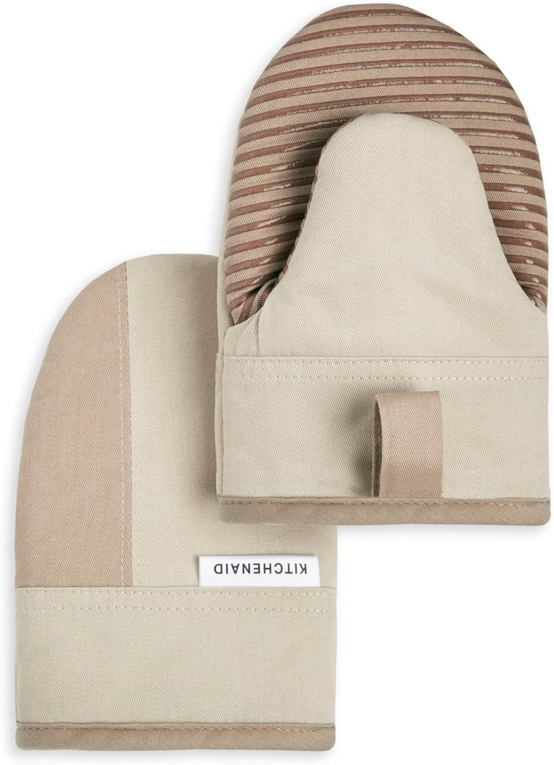 KitchenAid Beacon Two-Tone Non-Slip Mini Oven Mitt Set, Milkshake/Beige, 5.5″x8″, 2 Piece