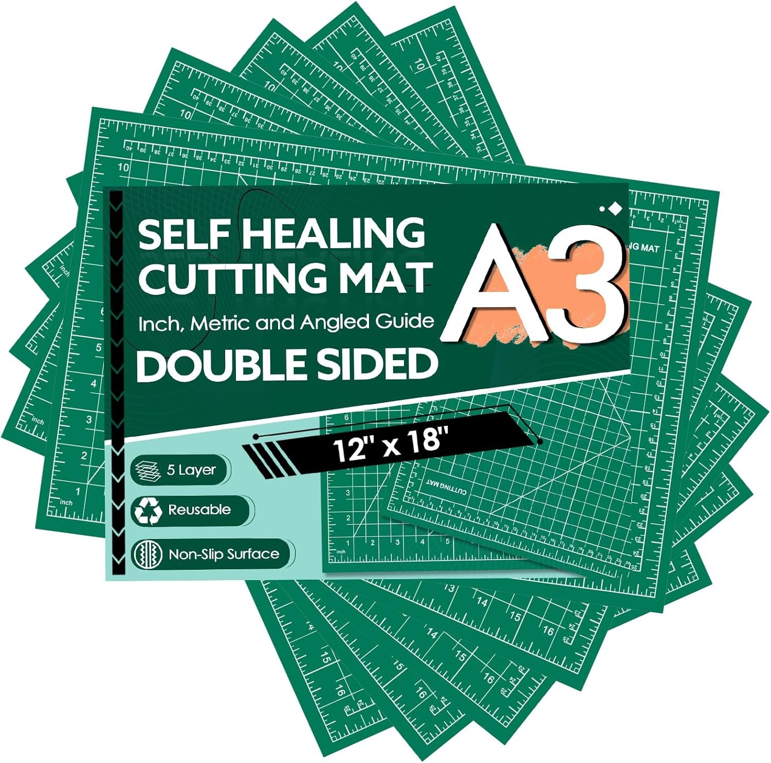 5 Packs Self Healing Cutting Mat 12″ x 18″ Rotary Cutting Sewing Mat A3, 5-Ply Cutting Board for Fabric Crafting Sewing Scrapbooking Quilting and Precision Cutting