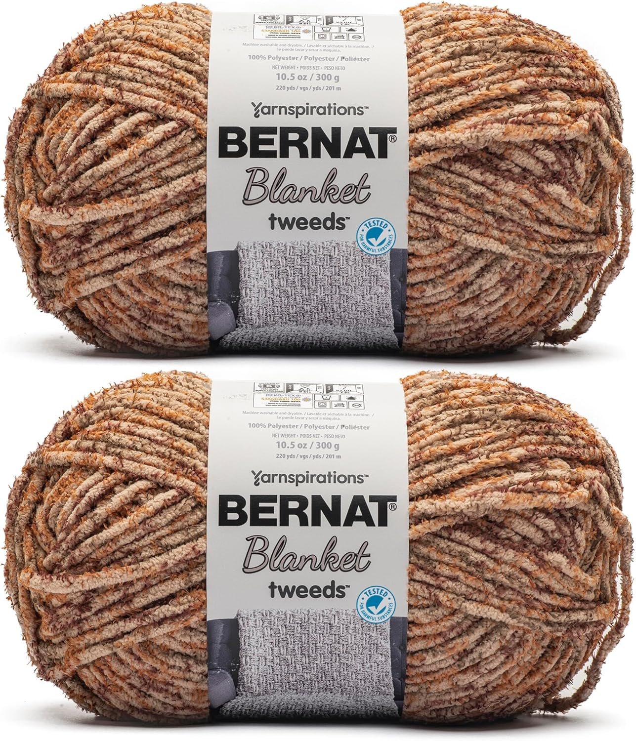 Bernat Blanket Tweeds Sandy Tweed Yarn – 2 Pack of 10.5oz/300g – Polyester – #6 Super Bulky – 220 Yards – Knitting & Crochet