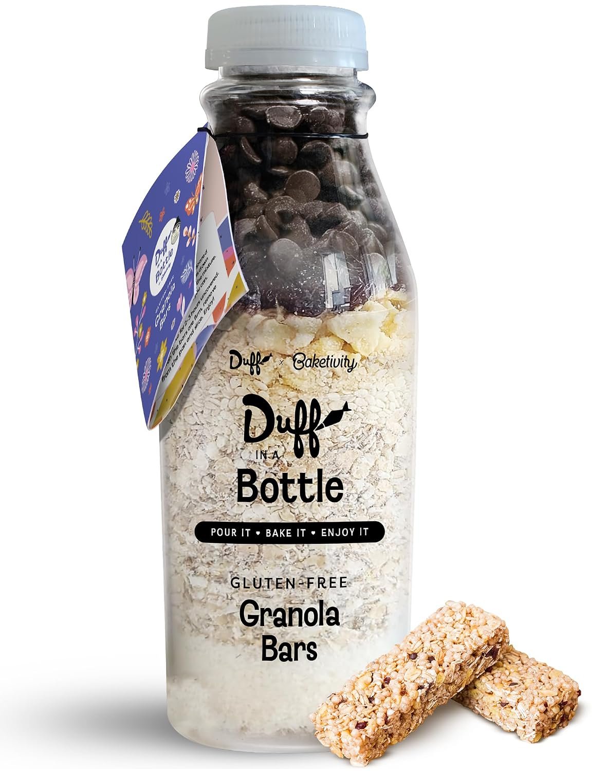 Baketivity Chocolate Granola Mix Duff in a Bottle Granola Bar Baking Kit for Kids and Adults Premeasured Ingredients like Oats Banana Chips Vanilla Sugar Unsweetened Coconut and Chocolate Chips