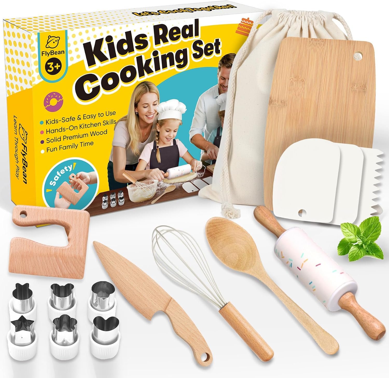 Wooden Safe Real Montessori Cooking Tool Set for Kids Toddler Teen | Children Kitchen Accessories & Utensils with Proof Knife & Baking Kit for Little Chef Youth Friendly Culinary Kit