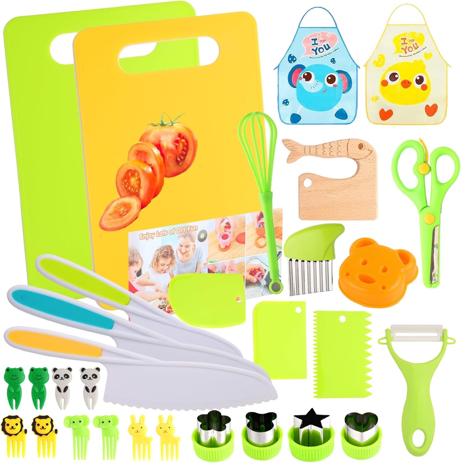 Kids Montessori Cooking Kitchen Toys and Toddler Knife Set – 30 Pcs Knifes for Real Cooking and Baking Accessories ,Toddlers Kitchen Tools Ages 3-10 Kids Birthday (30 PCS)