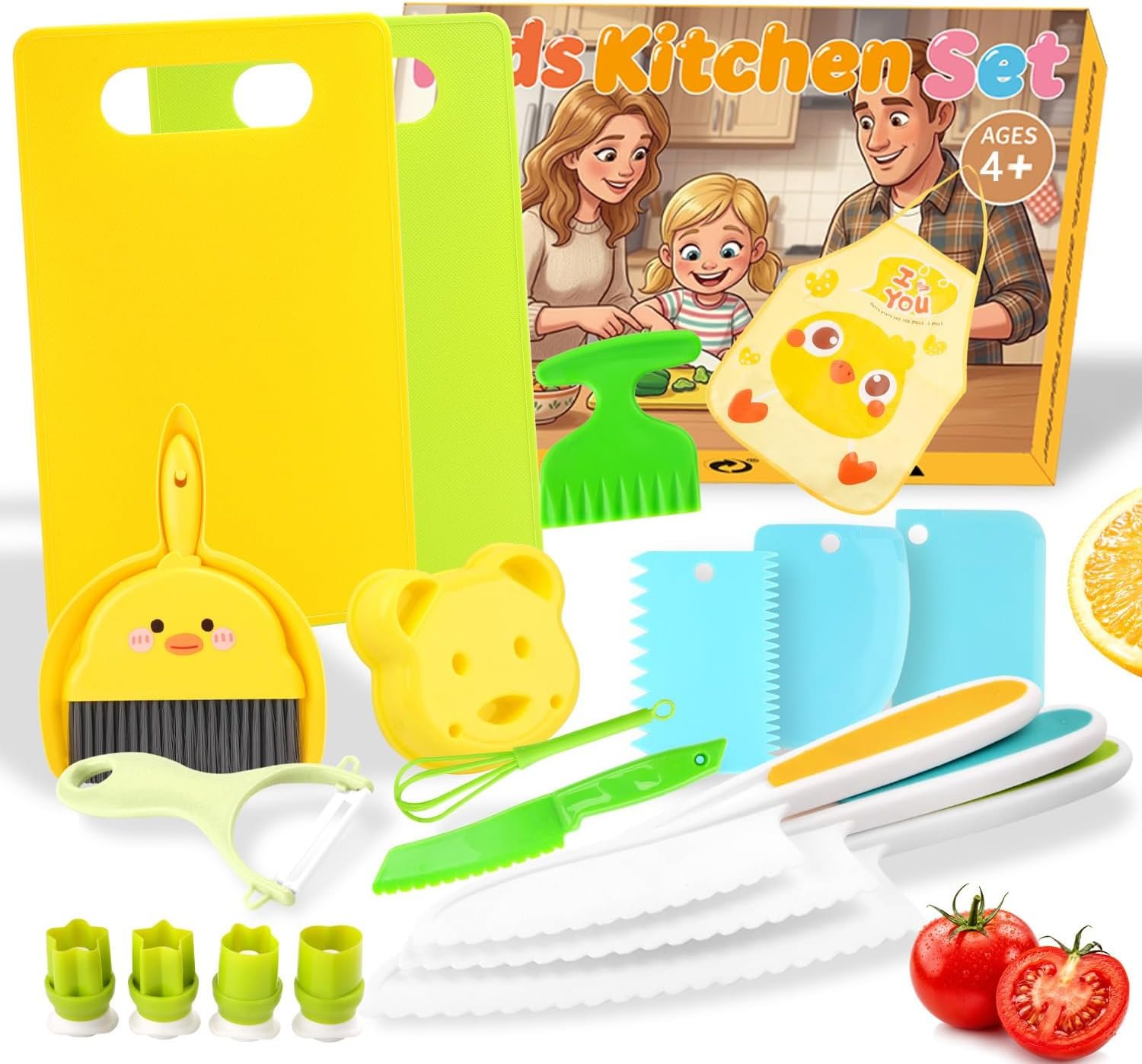 Montessori Kitchen Toys for Toddlers 20 Pcs, Kids Cooking Sets Real with Toddler Safe Knives, Cutting Boards, Apron & Cleaning Tools, Toddler Kitchen Tools Gifts for Boys Girls
